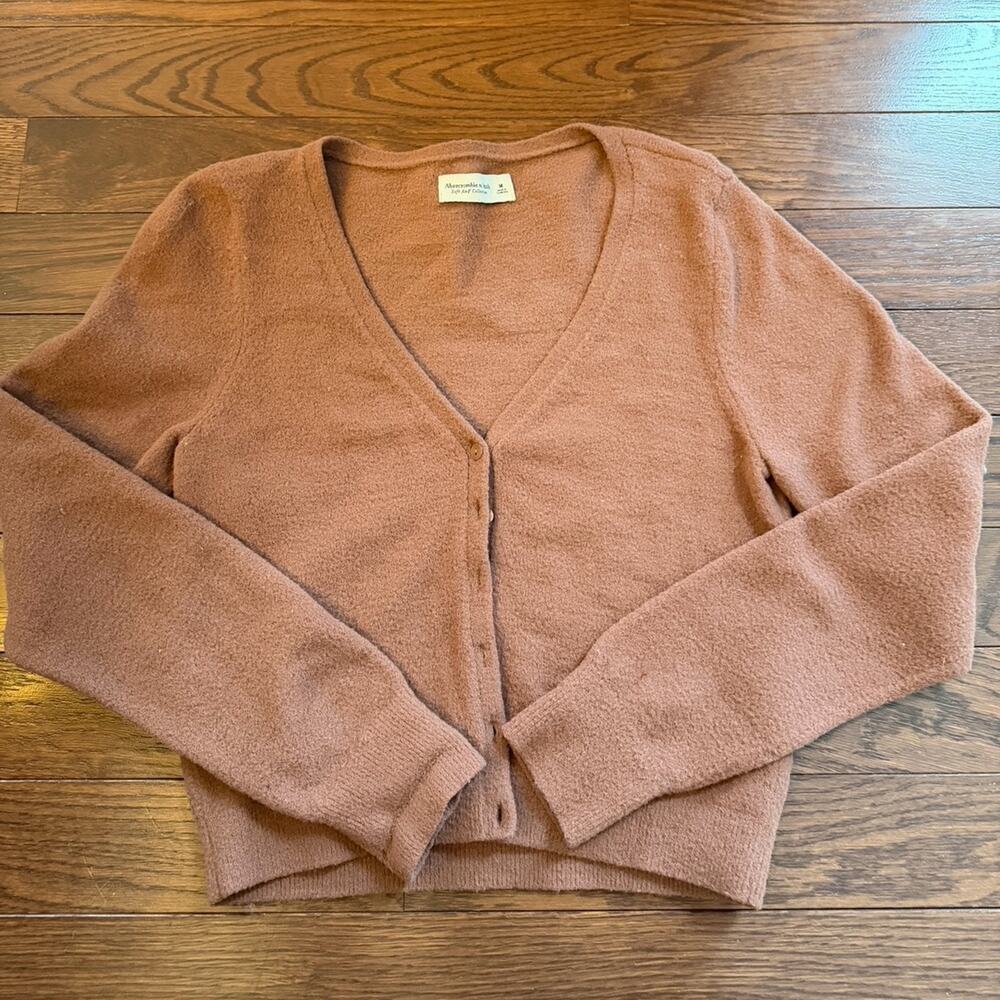 Abercrombie Burnt Orange Brown Fuzzy Cardigan Sweater Size Medium